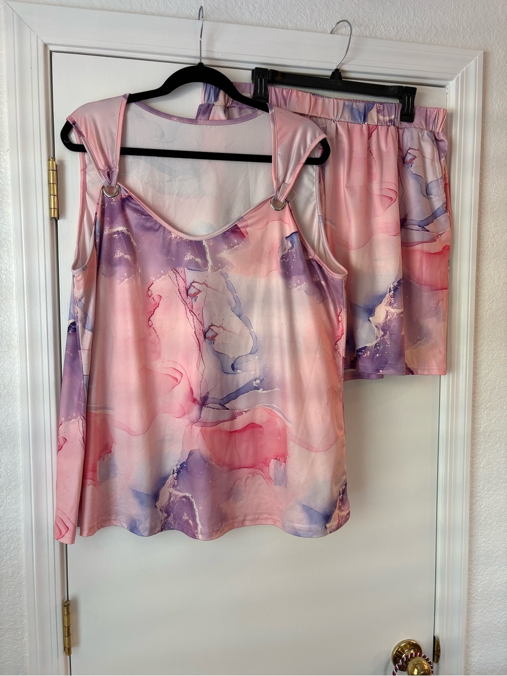 Pink & Lavender Marble Print Tank and short set